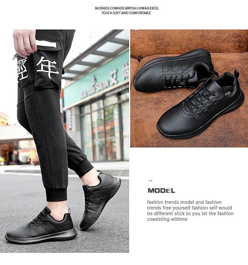 Causal Chef Shoes four Season new Lightweight Soft Sole Comfort Oil proof Men and Women's Chef Business Work Leather Shoe