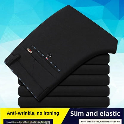 Men's Travel Dress Pants Stretch, No Iron Required Business Trousers, British Classic Slim Fit Lightweight Office Work Pants