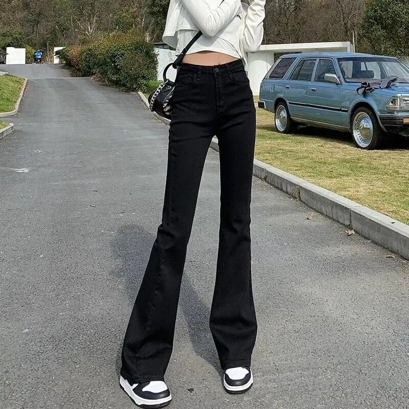 High Waist Vintage Flare Jeans Female Elastic Bell Bottom Pants