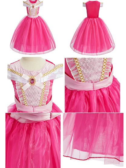 Children New Elsa Costume Little Girls Princess Cosplay Birthday Sequin Maxi Dresses Cinderella Rose Red Performance Ball Gown