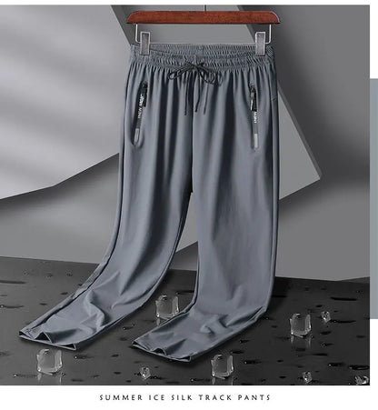 Breathable Elastic Men Running Sport Pants Ice Silk Jogging Thin Sweatpants Casual Outdoor Training Gym Fitness Trousers 8XL