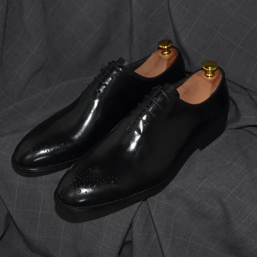 Luxury Classic Mens Oxford Dress Shoes Whole Cut Genuine Leather Handmade Lace-up Formal Shoe for Men Wedding Business Office