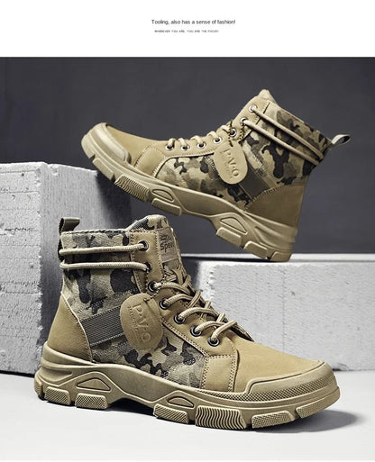 Military Boots for Men Autumn High Top Camouflage Desert Casual Flats Mens Boot Breathable Non Slip Work Shoes Zapatillas Hombre