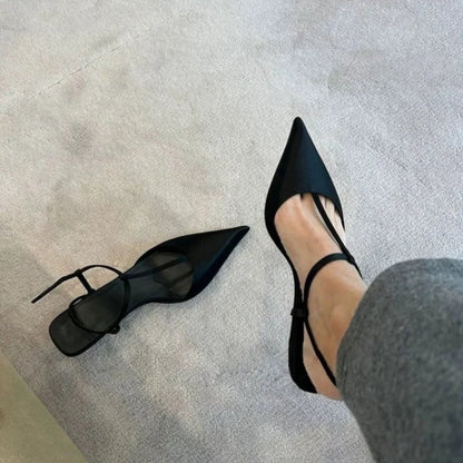 Sapatos Femininos de Salto Alto, Novos Sapatos Sexy de Salto Grosso com Bico Fino e Tira Traseira para Mulheres, Sandálias de Salto Alto para Vestidos de Festa