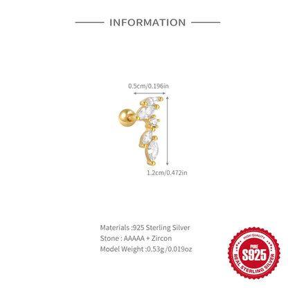 1PC 925 Sterling Silver Crown Horse Eye Zircon Heart Flat Head Cartilage Piercing Stud Earring For Women Claasic Earring