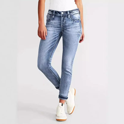 Women High Waist Vintage Stretch Denim Pencil Pants