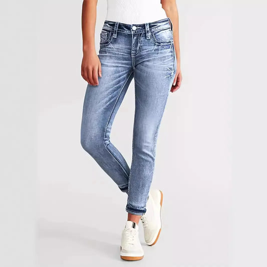 Women High Waist Vintage Stretch Denim Pencil Pants
