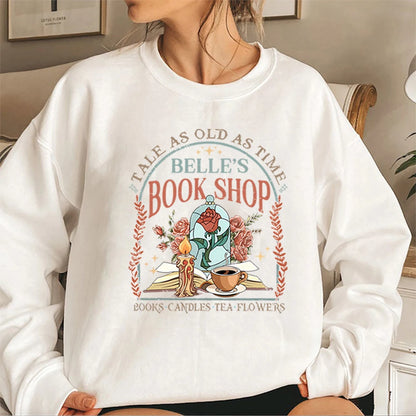 Vintage Belle's Book Shop Sweatshirt Women Tale As Old As Time Hoodie Beauty Beast Shirt Aesthetic Princess Trendy Sweatshirts