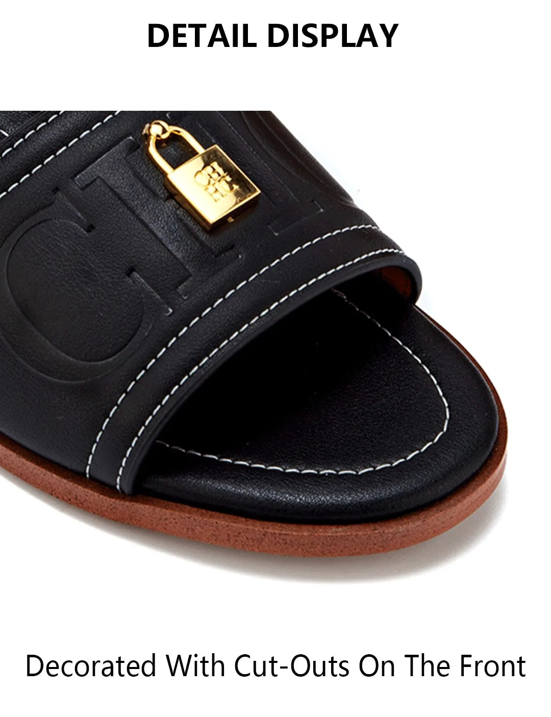 Fashion Monogram Print Elegant Design Women's Low Heeled Slippers Solid Color High Quality Metal Lock Simple Single Shoes