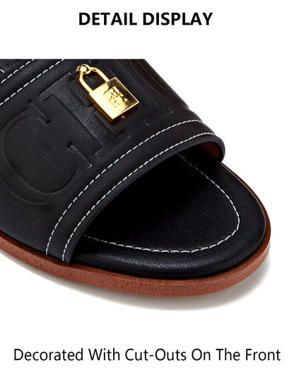 Fashion Monogram Print Elegant Design Women's Low Heeled Slippers Solid Color High Quality Metal Lock Simple Single Shoes