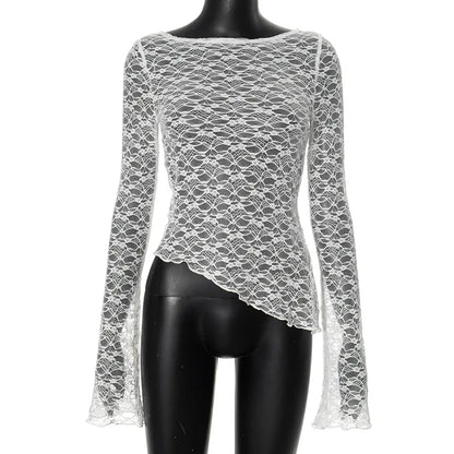 Women's Low-Cut Long Sleeve T-shirt Autumn Sexy Solid Color Streetwear Elegant Casual Slim Fit Versatile Female Tees