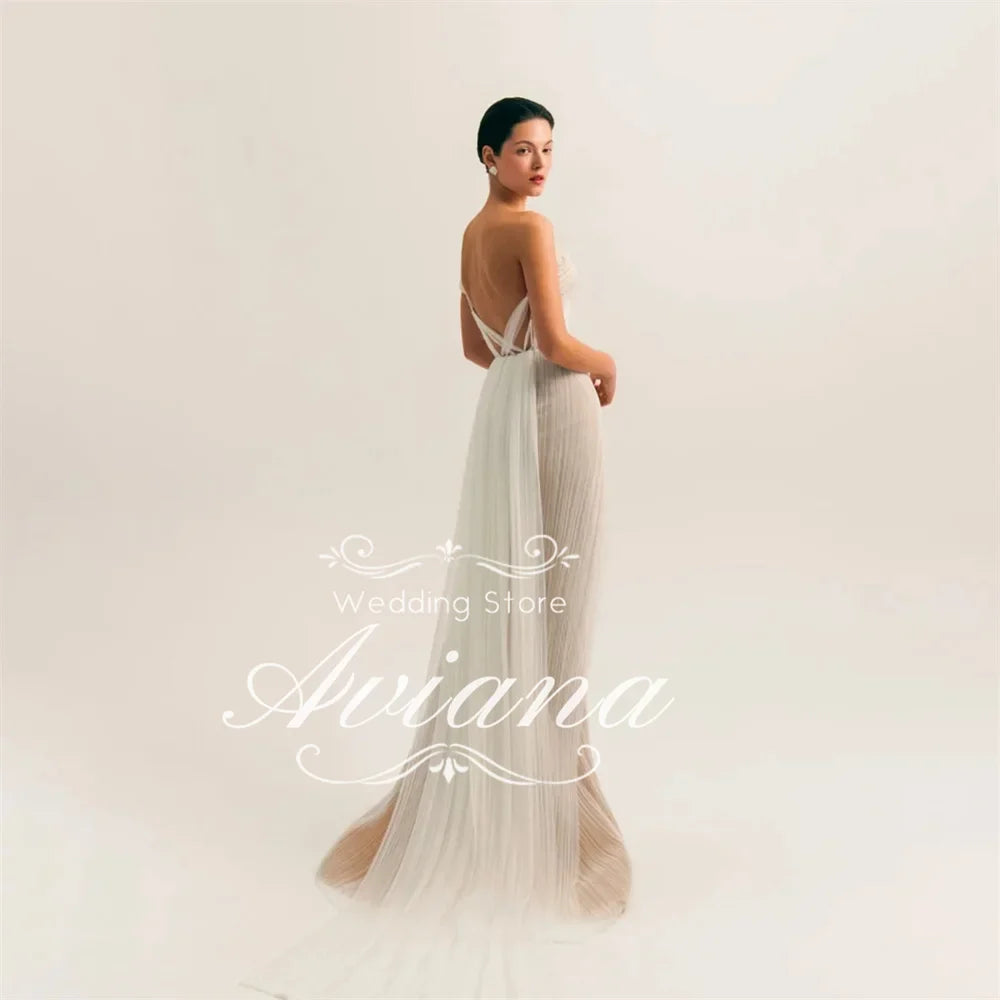 Customized Aviana One Shoulder Ruffled Tulle Sheer Overlay Mermaid Wedding Dress Open Back High Slit Long Train Sleeveless 2025