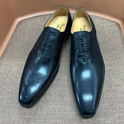 Luxury Men's Genuine Leather Oxford Shoes Snake Skin Print Black/Purple Lace-Up Square Toe Formal Dress Shoes