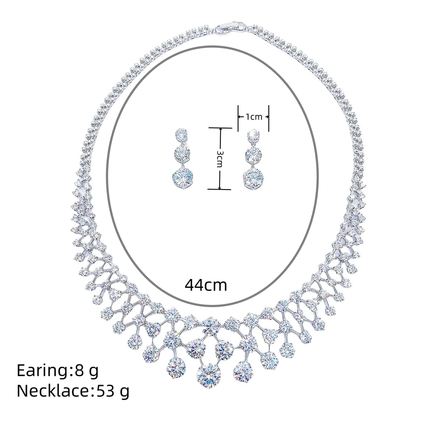 Jewelry Set with Round-Cut Necklace and Dangle Earrings Elegant Sparkling Bridal Accessories for Banquets Wedding