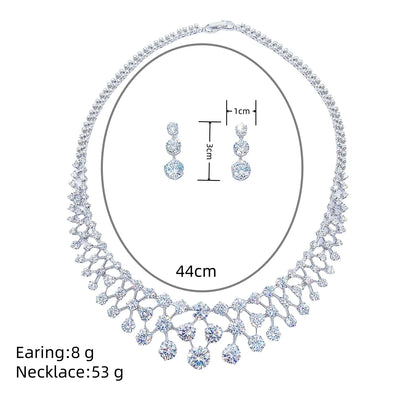 Jewelry Set with Round-Cut Necklace and Dangle Earrings Elegant Sparkling Bridal Accessories for Banquets Wedding