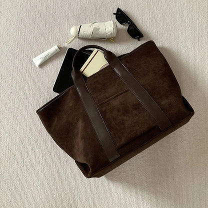Vintage Suede Large Capacity Handbag Simple All-match Fashion Tote Bags Design Casual Top Handle Shoulder Bag For Women