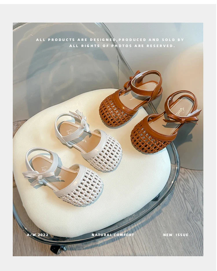 Sandálias Sandals for Girls Sweet Bowtie Baby Shoes Hollow Out Non-slip Sandals for Toddlers Children Soft Sole Kids Shoesصنادل