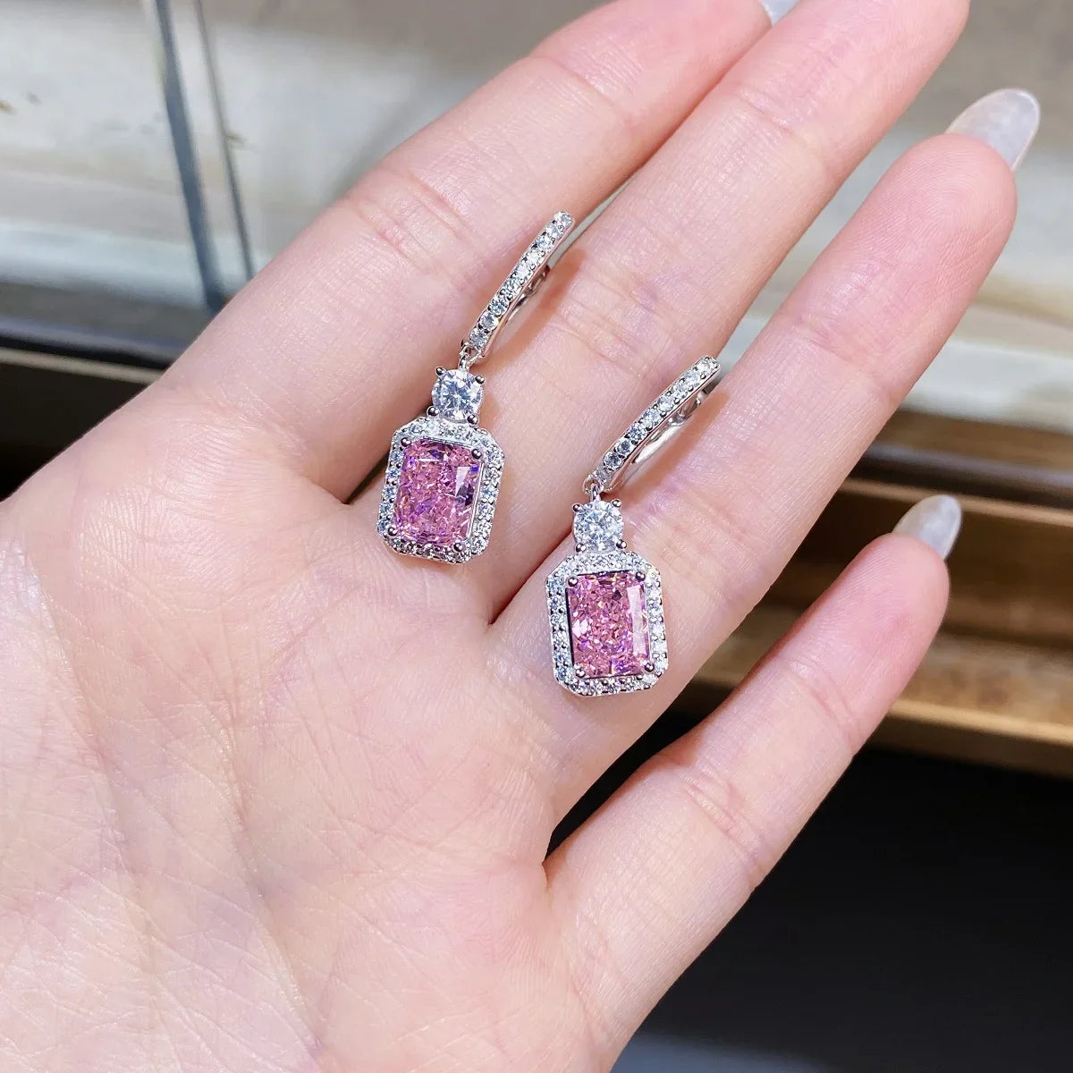 Luxury white gold solid platinum PT950 Women's Yellow Diamond Earrings Luxury Full Diamond 2 karat Ice Flower Cut Earrings