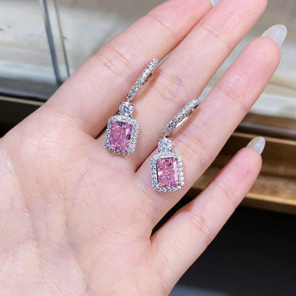 Luxury white gold solid platinum PT950 Women's Yellow Diamond Earrings Luxury Full Diamond 2 karat Ice Flower Cut Earrings