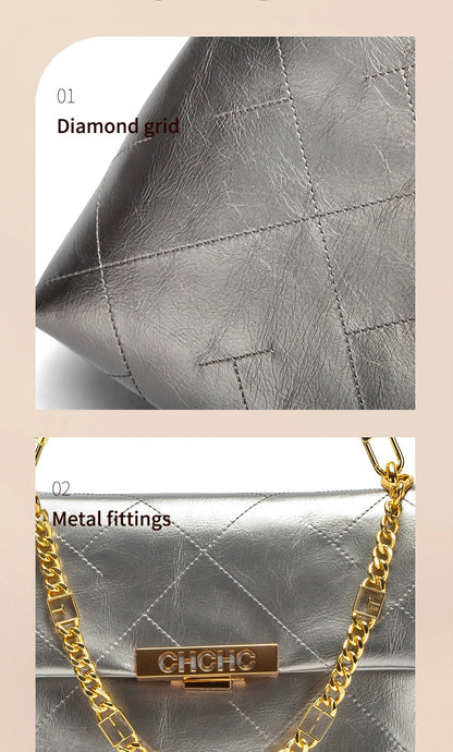 Women's Tote Bag 2026 Spring/Summer New Single Shoulder Bag Simple Black Diamond Grid Pattern Handbag