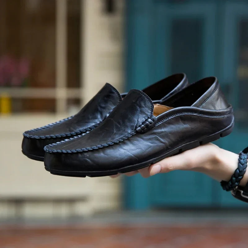 Genuine Leather Men Casual Shoes Luxury Brand Designer Men Loafers Moccasins Breathable Slip on Male Boat Shoes Plus Size 37-47