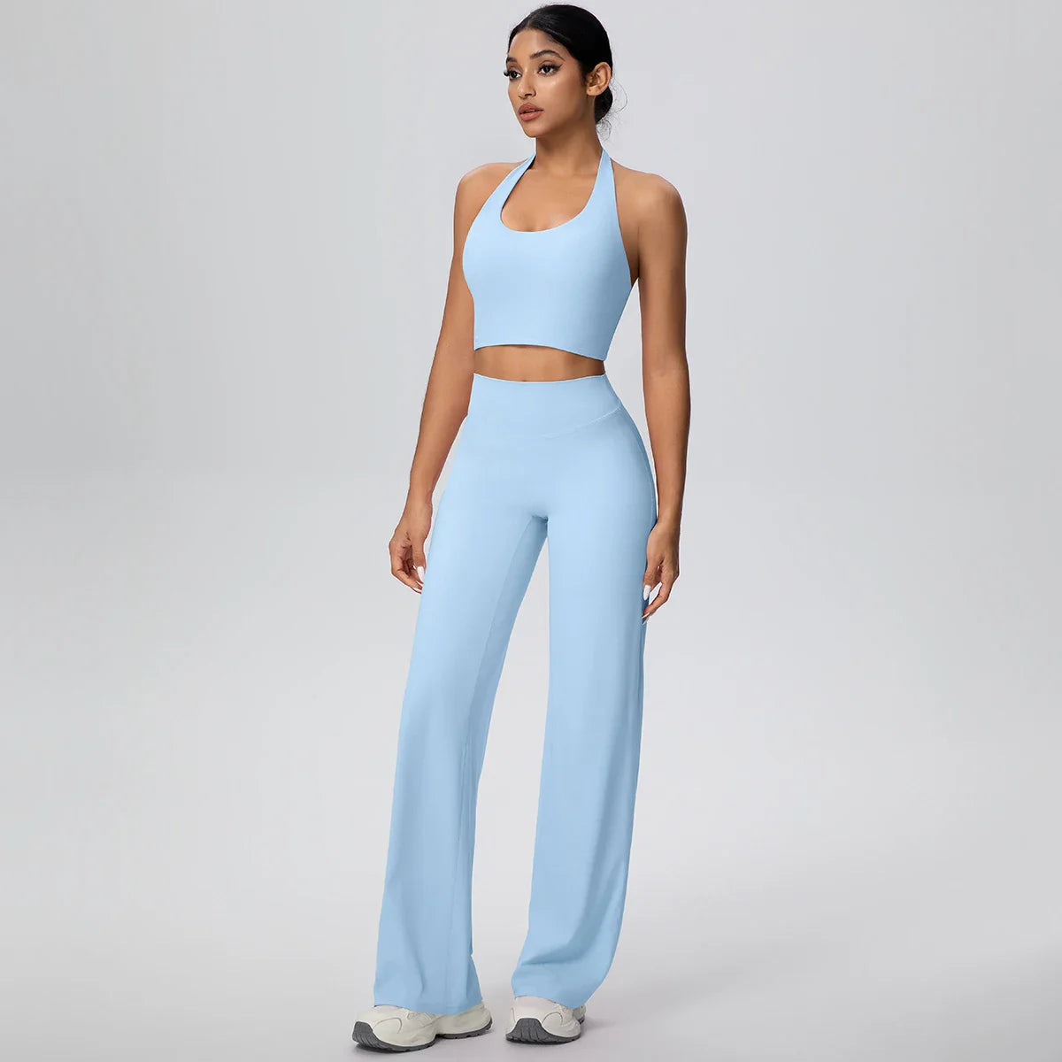2PCS Woman Backless Hanging Neck Bra and Pants Yoga Set Summer Breathable Gym Sports Running Workout Top Hot Sales Yoga Set