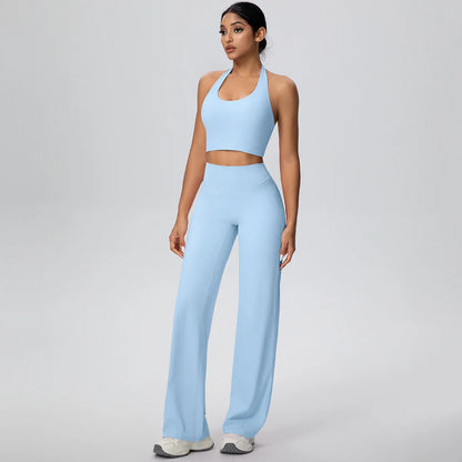 2PCS Woman Backless Hanging Neck Bra and Pants Yoga Set Summer Breathable Gym Sports Running Workout Top Hot Sales Yoga Set