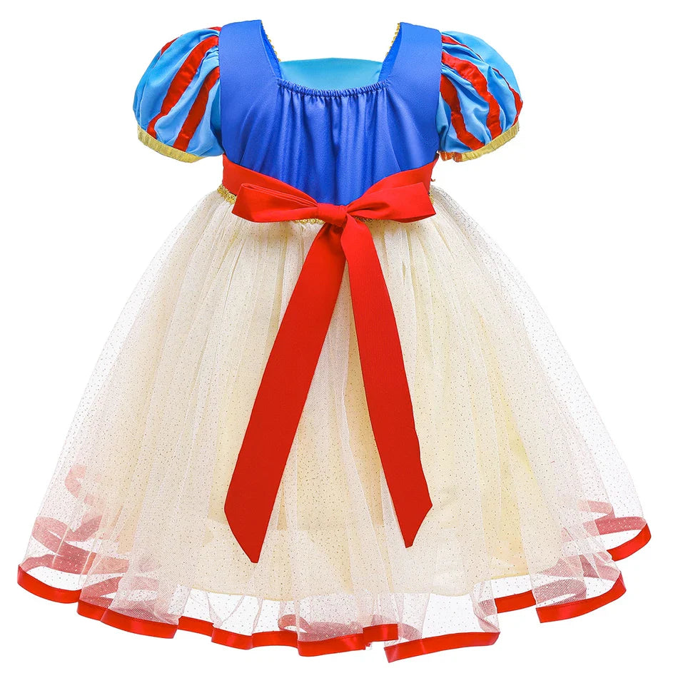Summer Snow White Dress for Girls Breathable Puffed-Sleeve Tulle Princess Dress Snow White Themed Party Gown Halloween Costume