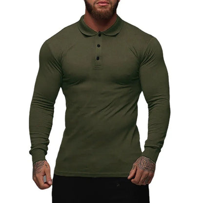 New Fashion Autumn Sports Polo Shirt Mens Stretch Cotton Gym Clothing Spring Casual Long Sleeve Polos Male Breathable T Shirt