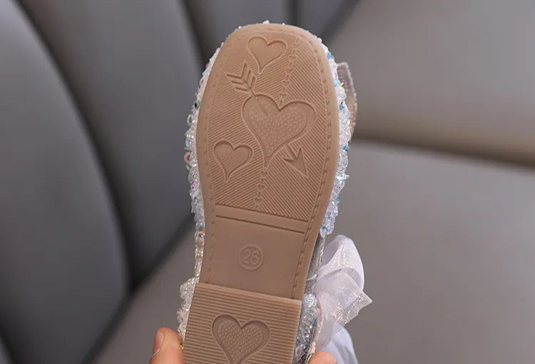 Toddler Girl's Princess Shoes Sequins Lace Bowknot 21-36 Children Mary Janes Three Colors Luxury Trendy Party Kids Shoes Flats