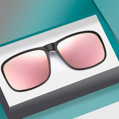 Clip Polarized Sunglasses Square Men Clip On Glasses Flip-up Frames Sunglasses Covers Blue Night Vision Color Lens 2025