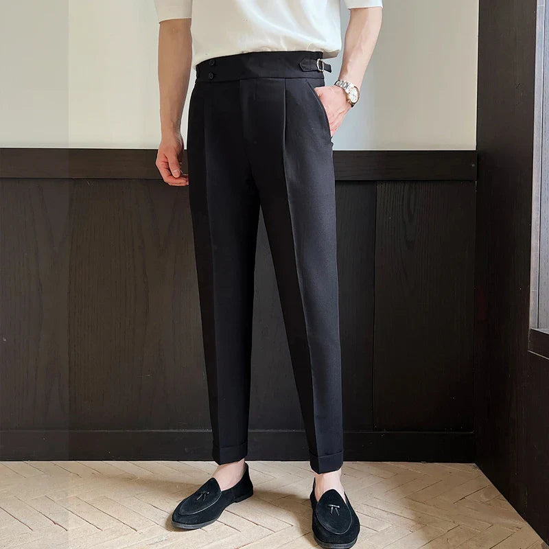 Men's Naples High-waisted Trousers, Casual Trousers Slim Small Foot Cropped Trousers.2024 Solid Color Formal Trousers.29-38