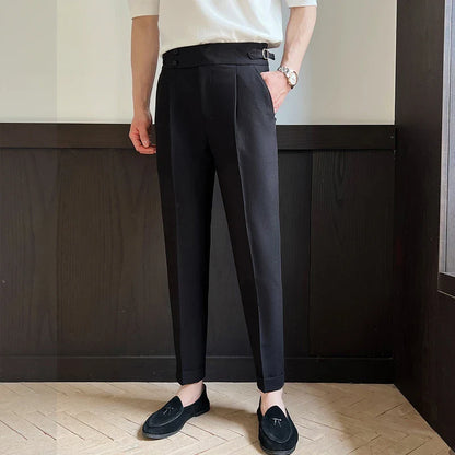 Men's Naples High-waisted Trousers, Casual Trousers Slim Small Foot Cropped Trousers.2024 Solid Color Formal Trousers.29-38