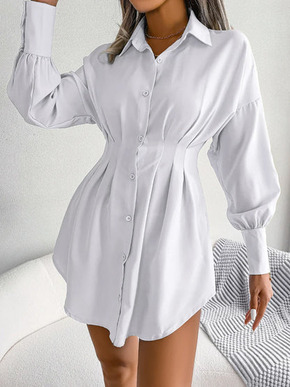 Women Casual Buttons Long Sleeve Shirt Dress Autumn 2026 Solid Color Lapel Mini Dress White Blue Army Green Woman Clothing