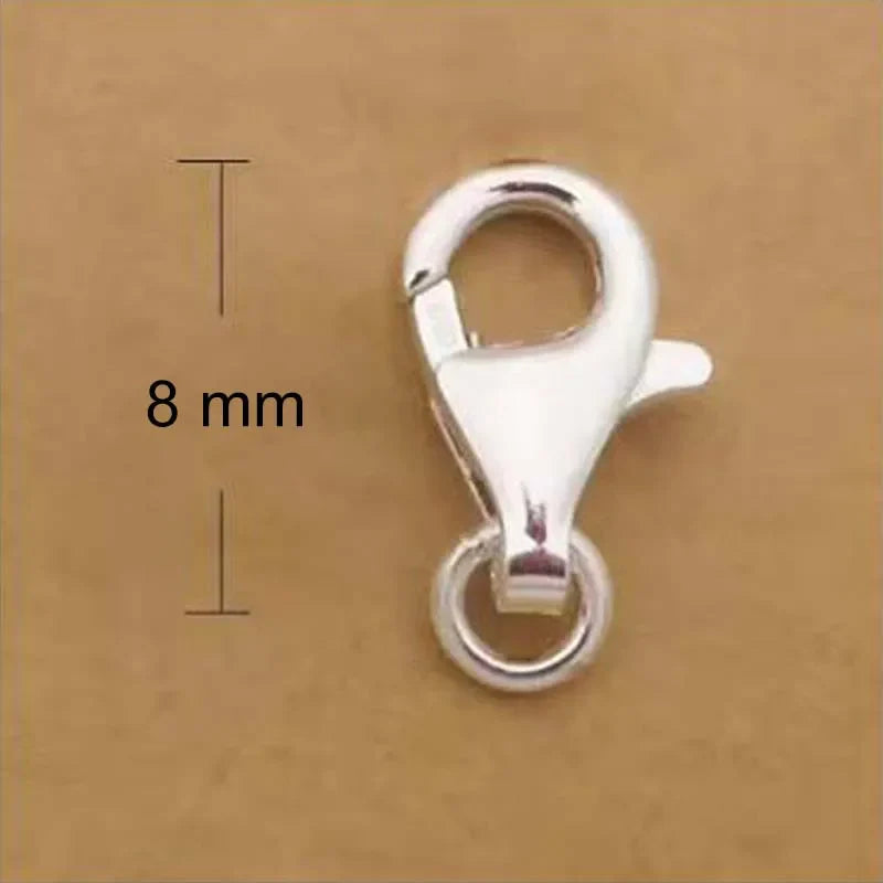 2pcs Real Pure Solid 925 Sterling Silver Lobster Spring Clasps with Ring Hook Claw Buckle Connector Jewelry Making Findings