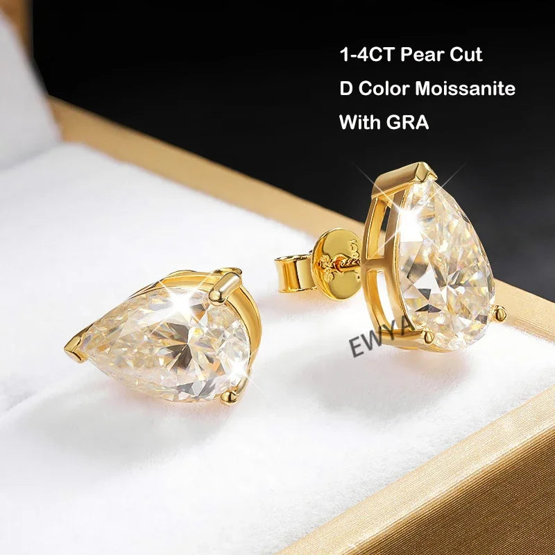 Pear Cut 3-Stone Full 3EX Moissanite Short Dangle Drop Earrings for Women s925 Silver Teardrop Earring Party Jewelry Gift