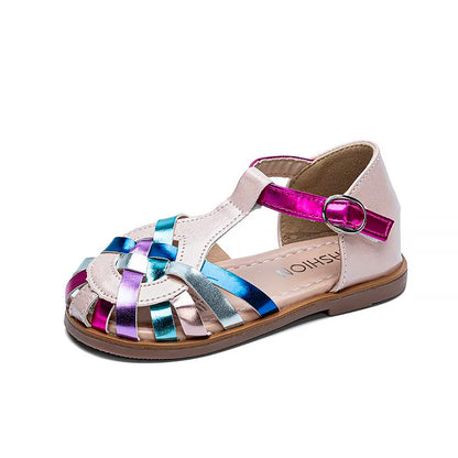Girls Sandals New 2026 Summer Fashion Princess Party Dress Shoes Kids Colorful Soft Sandals Toddler Children Beach Weave Flats