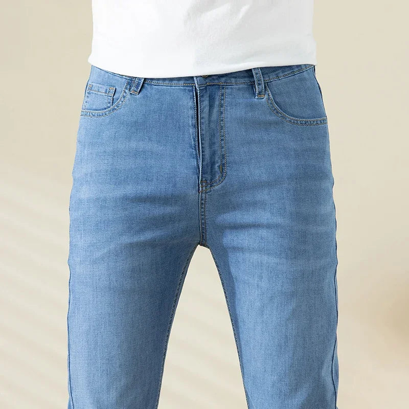 Summer Thin Mens Clothing Cowboys Slim Straight Jeans Men Denim Pants Casual Regular Fitness Men's Trousers Light Blue 2026 Y2K