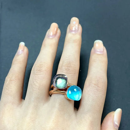 2Pcs/Set Fashion Stacked Candy Ring Women Mix Color Crystal Jewelry 30 Colors Trendy Gift for Valentine's Day