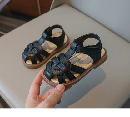 Girls Roman Shoes Children Solid Color Classic Retro Style Student Uniform Shoes Kids Fashion Girl Toes Wrapped Sandals I03284