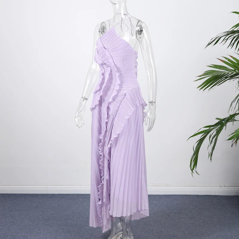 Gown Neck Strap Irregular Long Dress For Women Ruffle Sleeveless High Waist Backless Dresses 2025 New Summer Elegant Party Y2k