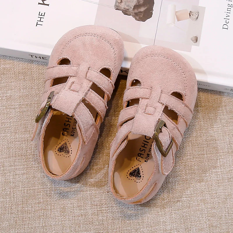 Kids Suede Sandals for Girls Anti-slippery Sole Toddler Roman Shoes with Pastel Colors Princess Beach Garden Shoes Barefoot Ins