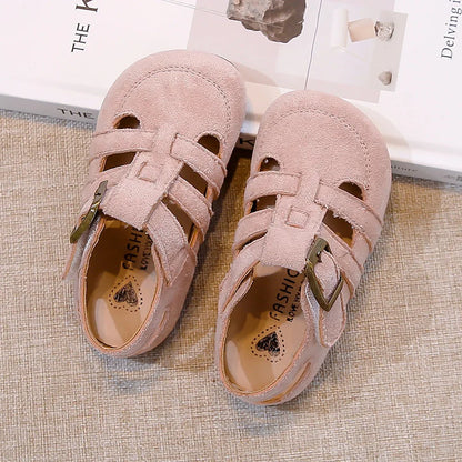 Kids Suede Sandals for Girls Anti-slippery Sole Toddler Roman Shoes with Pastel Colors Princess Beach Garden Shoes Barefoot Ins