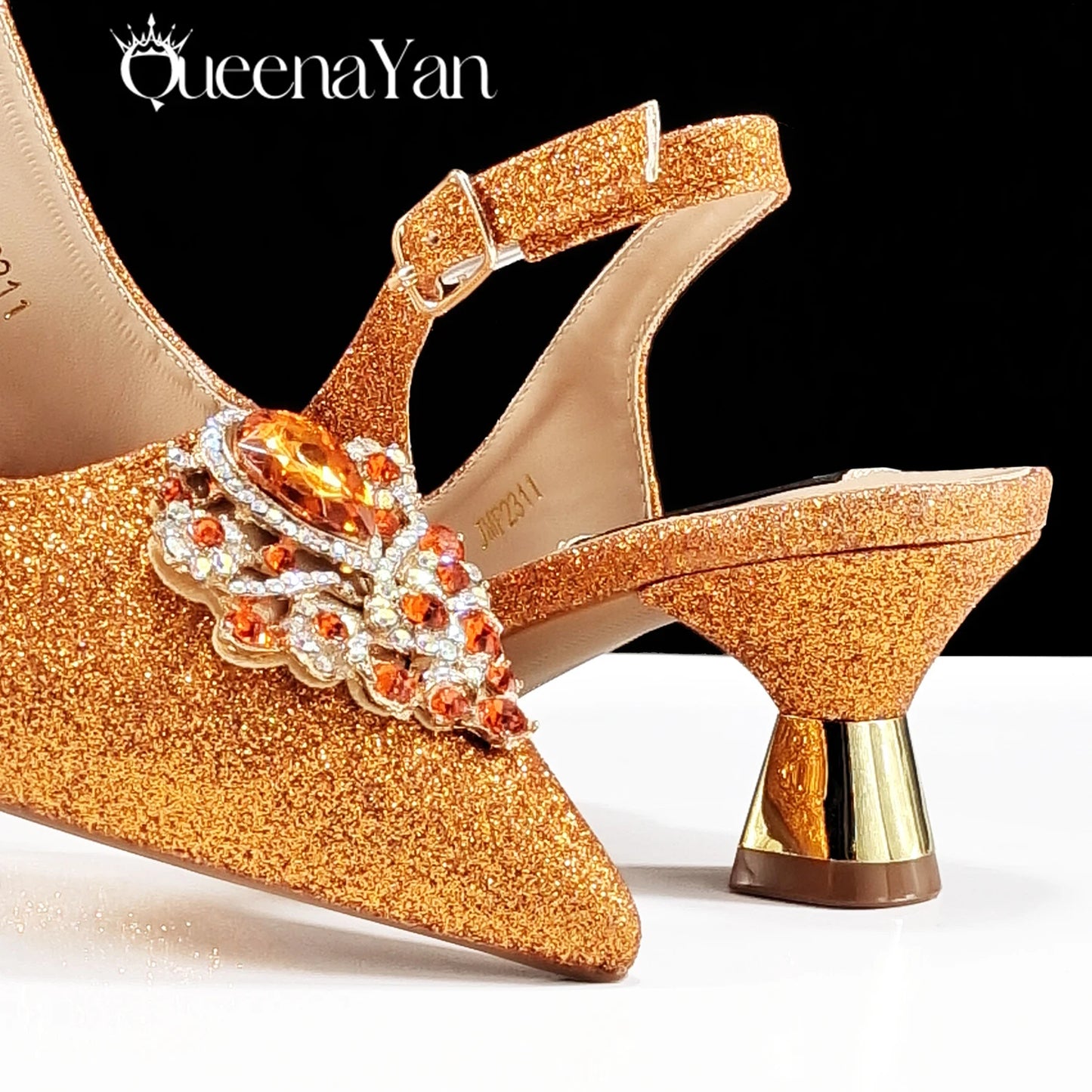 Pointed-Toe Luxury Style Women High Heels Sandal With Bag Set Orange Color for Wedding Party