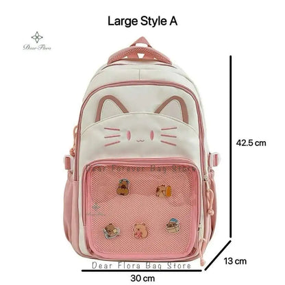 Cute Cat Ita Backpacks Large Capacity Knapsack Casual Girl Transparent DIY Display Rucksack Cartoon Trendy Travel Schoolbags
