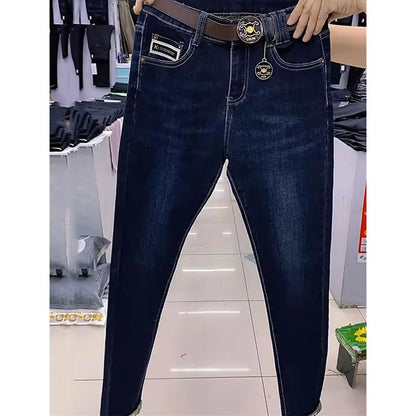 Spring Autumn Vintage Women Jeans New Pencil Denim Pants High Waist Slimming Design Sense With Elastic Small Feet Pants Women's