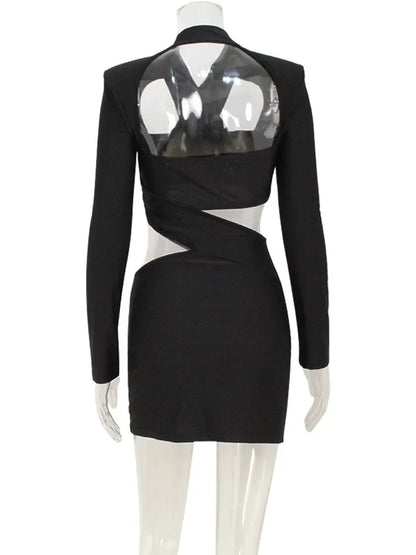 Hollow Out Solid New Sytle Hip Wrap Outfits Women Dresses Long Sleeve V Neck Fashion Party Sheath Lady Female Evening