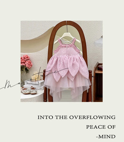 Girls Dress 2025 Summer New Flower Fairy Princess Strap Dress Super Fairy Children Birthday Princess Dress