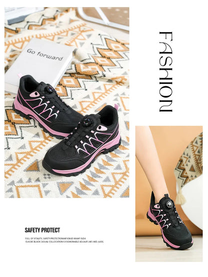 Rotating Button New Safety Shoes Women Anti-smash Anti-puncture Work Shoes Fashion Female Sport Shoes Security Protective Shoes