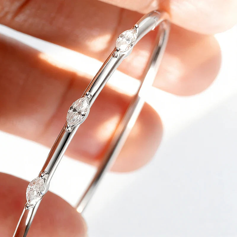 Moissanite Bangle 5-stone 3x6mm Marquise Cut 925 Sterling Silver Plated 18k White Gold GRA Certified Bracelet for Women
